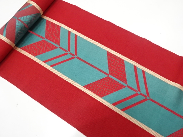 アンティーク　本場筑前博多　変わり矢羽根模様織り出し　八寸帯地反物